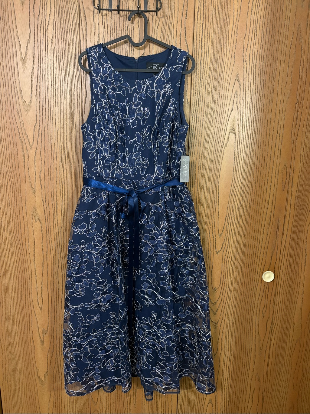 Nwt Alex Evenings Women's Blue Floral Embroidered Sleeveless Midi Dress